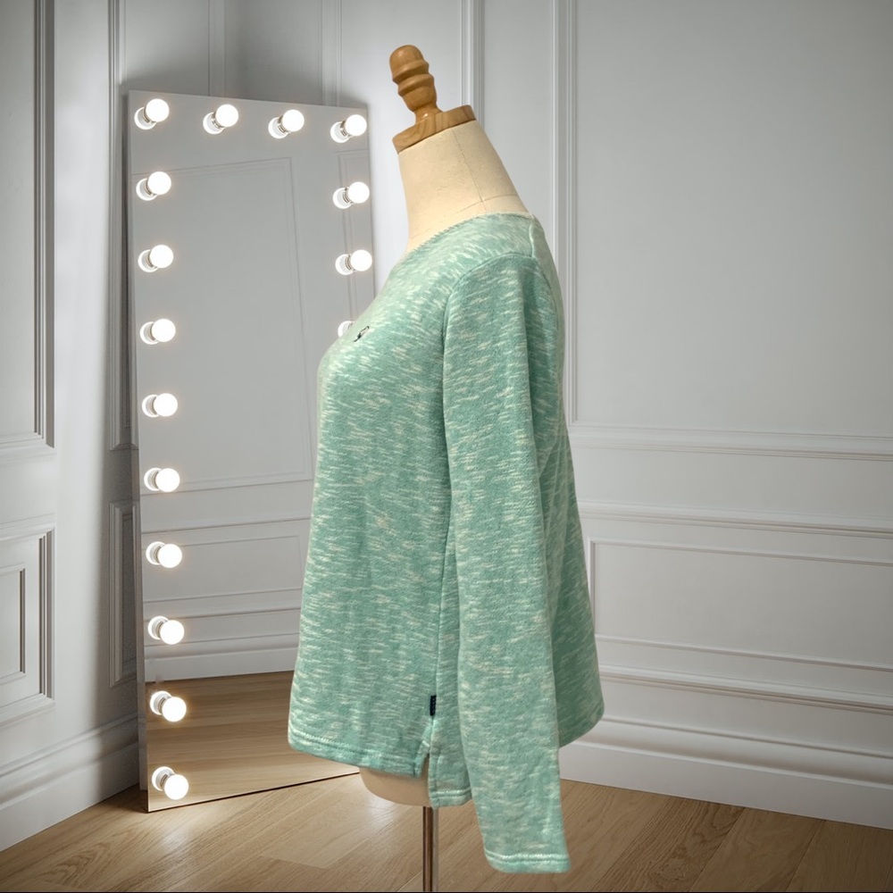 Vintage Southern Shirt Crew Neck Woven Pullover Sweater Long Sleeves Green White - Picture 4 of 9